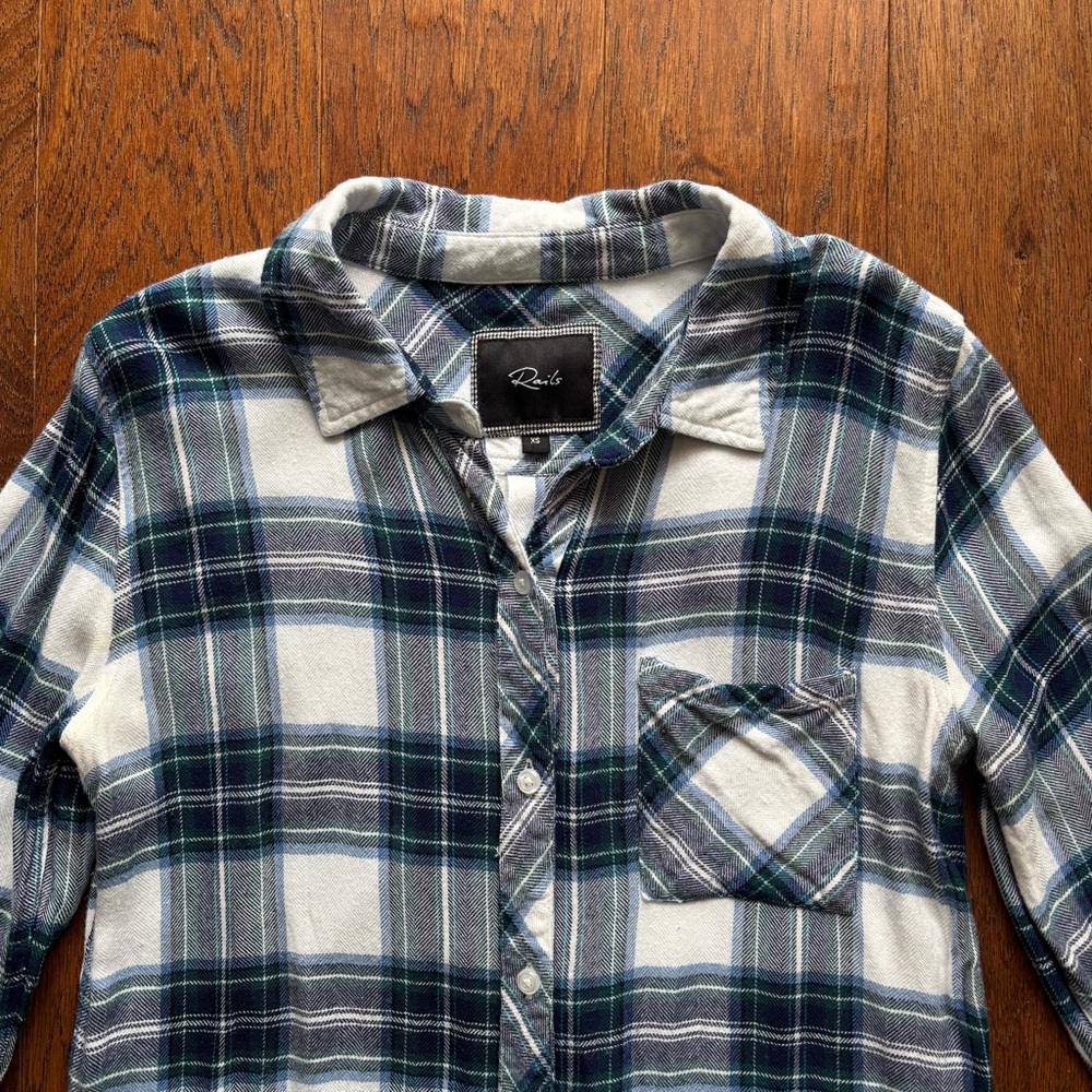Rails Blue White Plaid Long Sleeve Button Down | Size XS - Picture 4 of 9